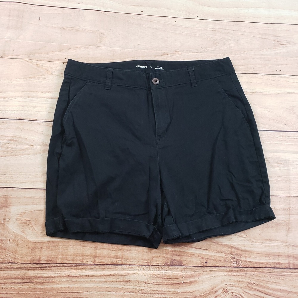 Old Navy Shorts Womens 14 Black Chino High Rise Bermuda Outdoors Pockets Ladies